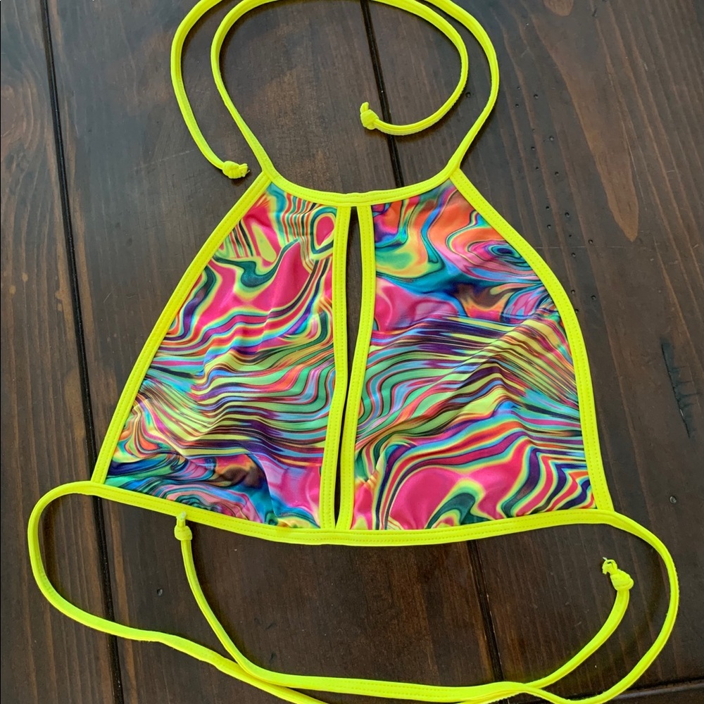 Acid Print Halter with Neon Yellow trim